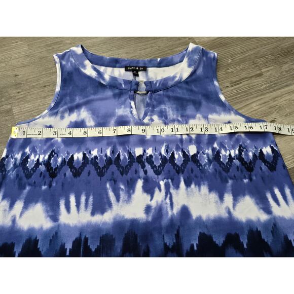 Sami & Jo Low High Blue Abstract Tie Dye Sleeveless Tank Top Tunic Shirt - Picture 7 of 9